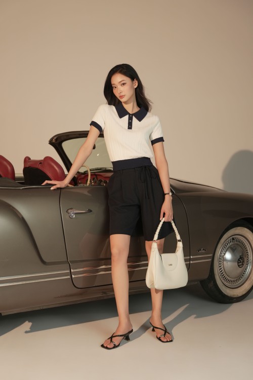 Sixdo White Johnny Collar Knit Blouse